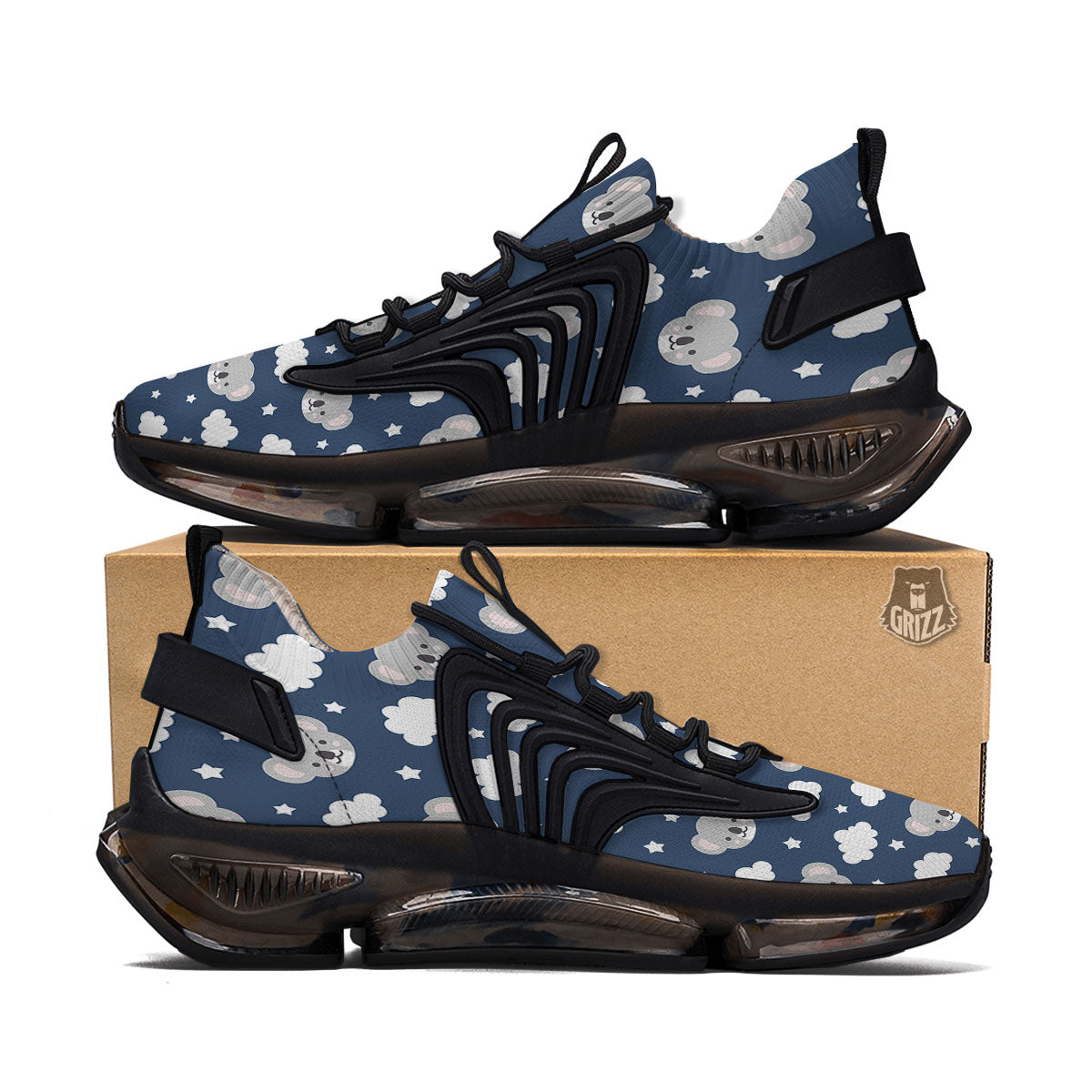 Cloud And Koala Bear Print Pattern Black Gym Shoes-grizzshop