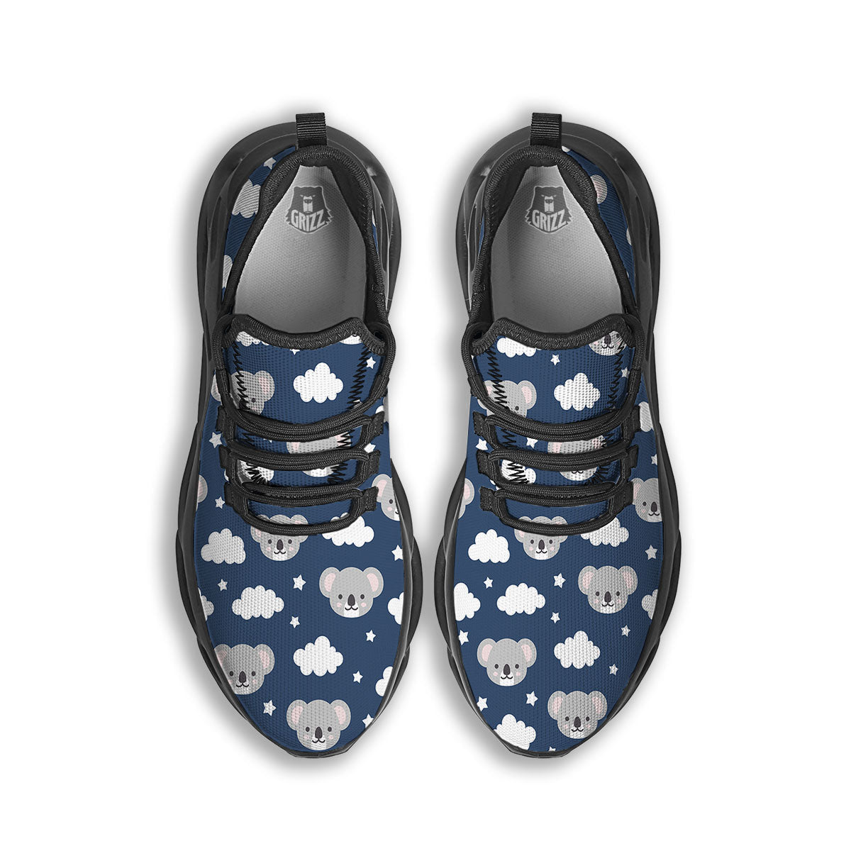 Cloud And Koala Bear Print Pattern Black Running Shoes-grizzshop