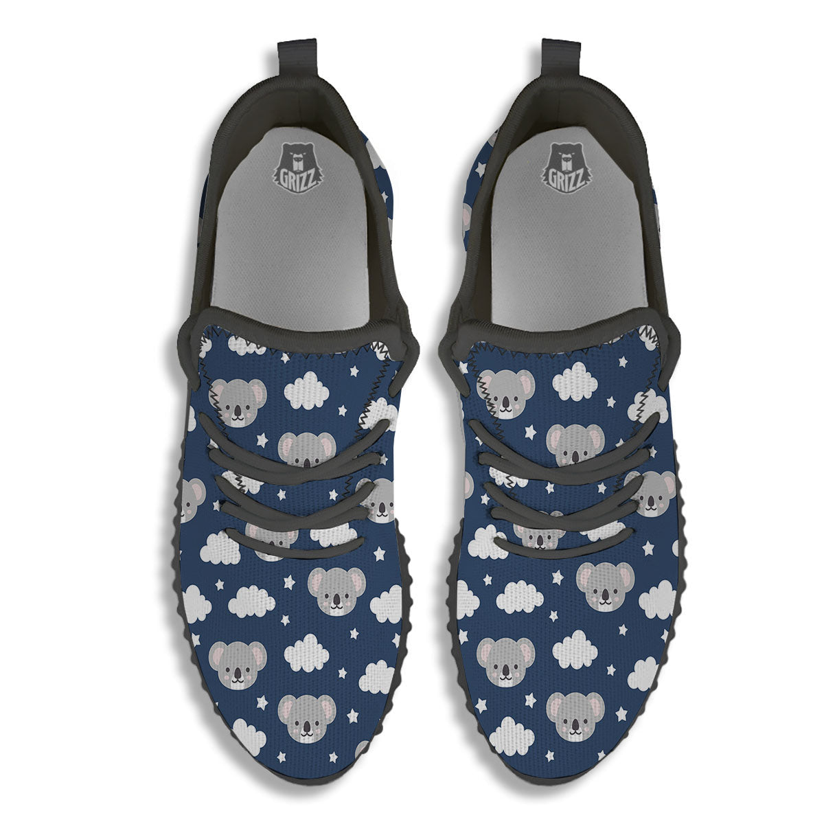 Cloud And Koala Bear Print Pattern Black Walking Shoes-grizzshop
