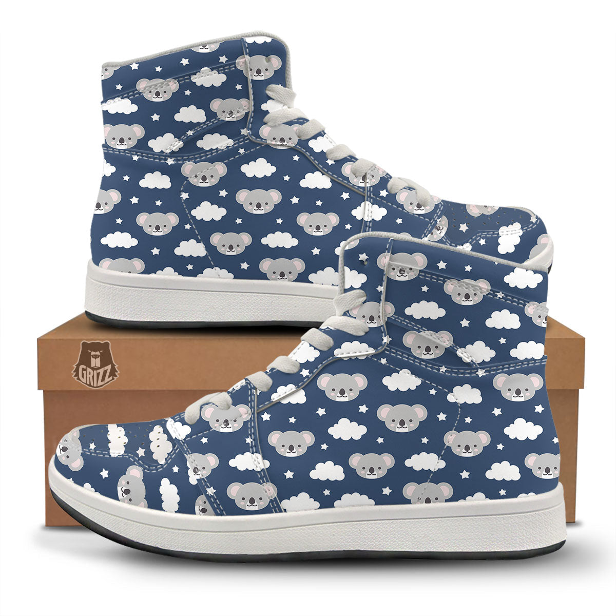 Cloud And Koala Bear Print Pattern High Top Sneakers-grizzshop