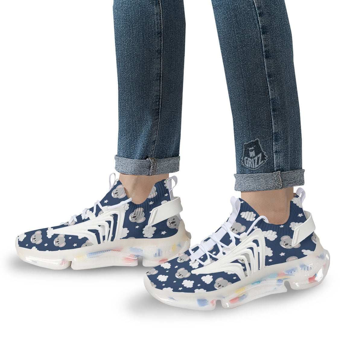 Cloud And Koala Bear Print Pattern White Gym Shoes-grizzshop
