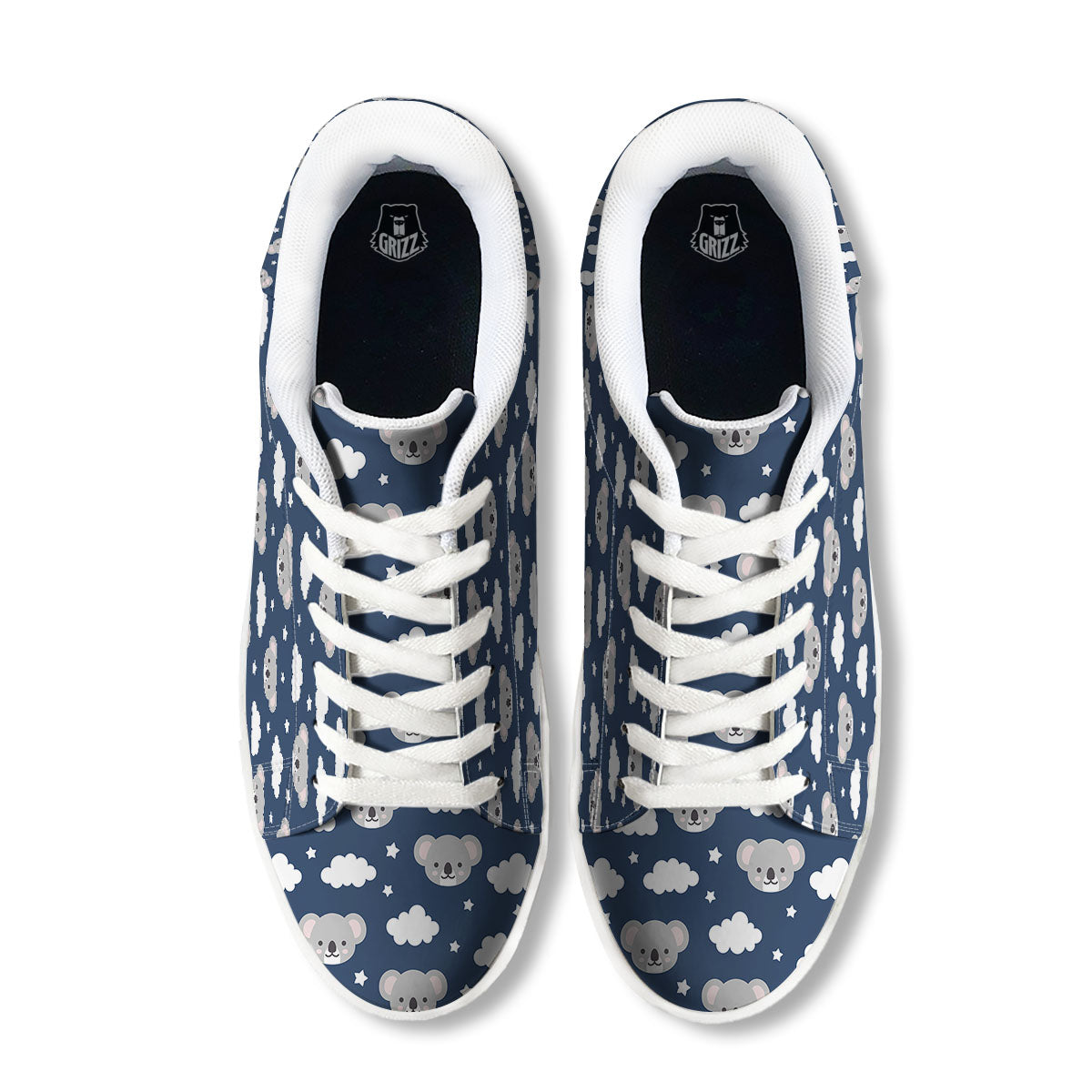 Cloud And Koala Bear Print Pattern White Low Top Sneakers-grizzshop