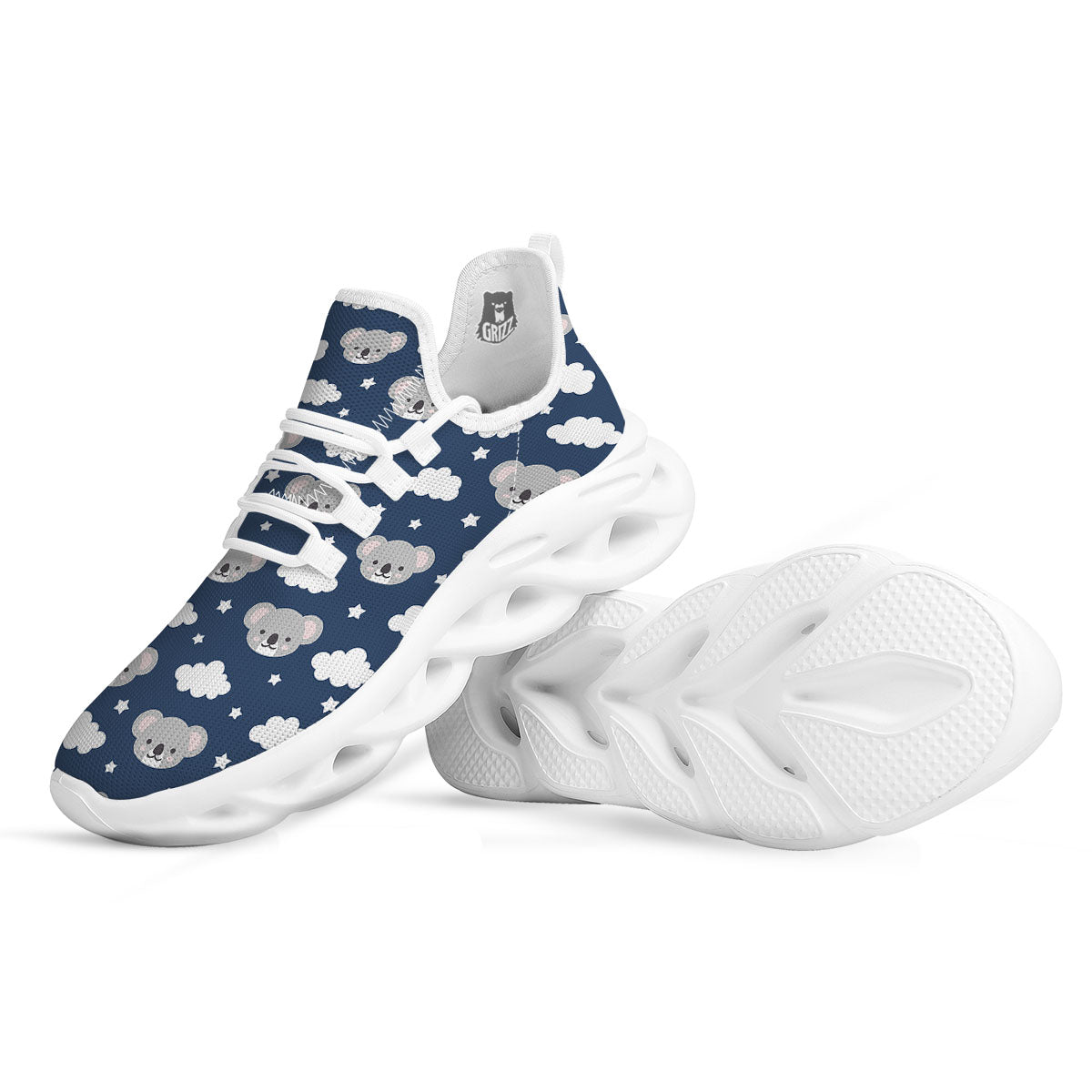 Cloud And Koala Bear Print Pattern White Running Shoes-grizzshop