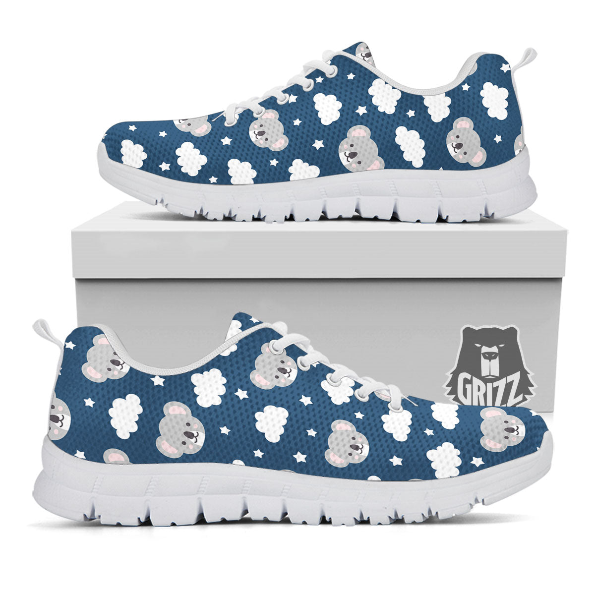 Cloud And Koala Bear Print Pattern White Sneaker-grizzshop