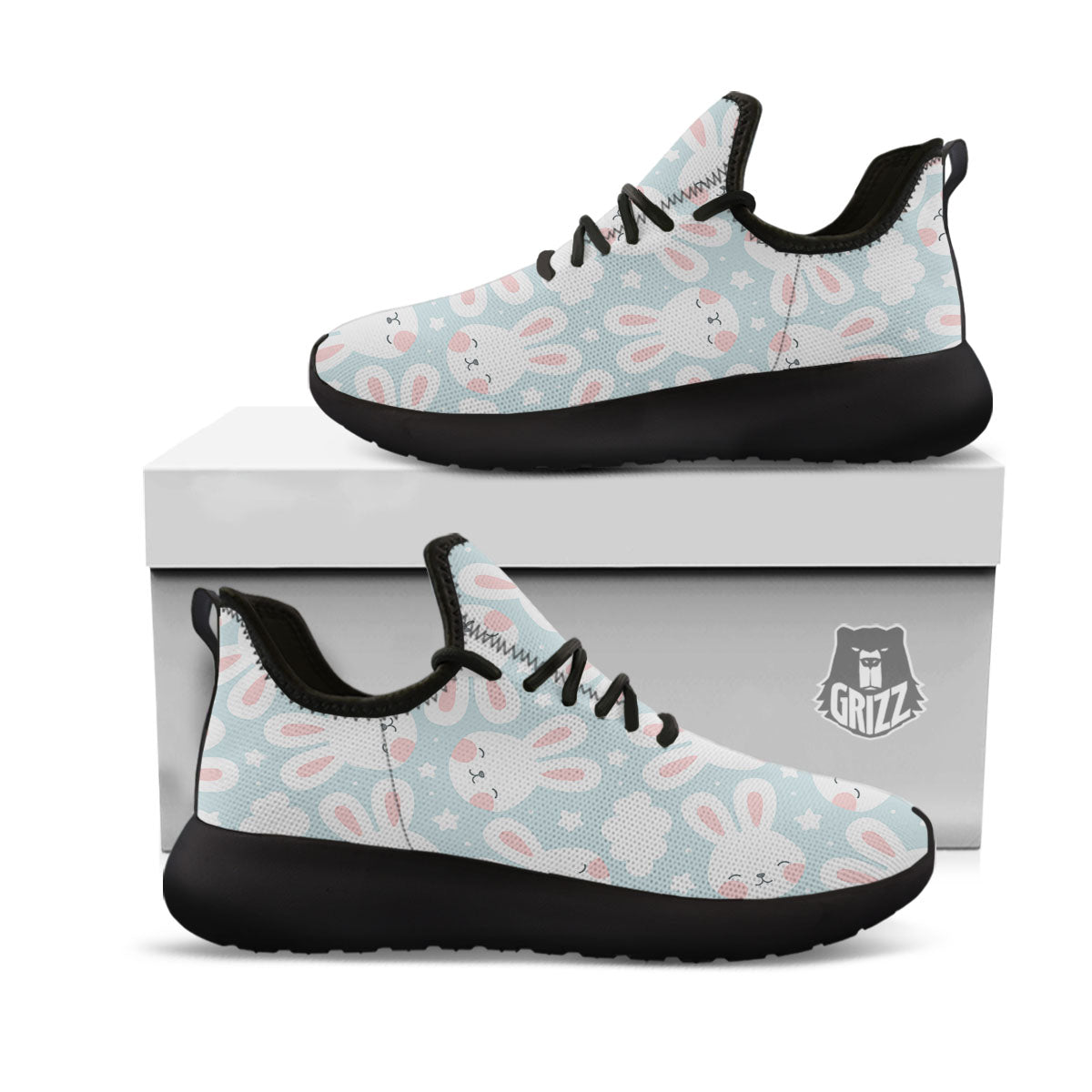 Cloud And Rabbit Print Pattern Black Athletic Shoes-grizzshop