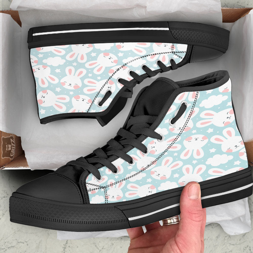 Cloud And Rabbit Print Pattern Black High Top Shoes-grizzshop