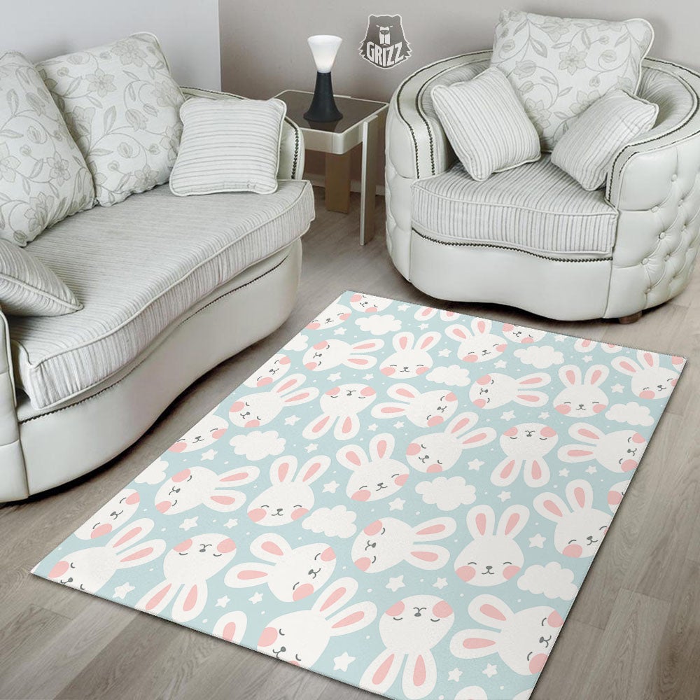 Cloud And Rabbit Print Pattern Floor Mat-grizzshop