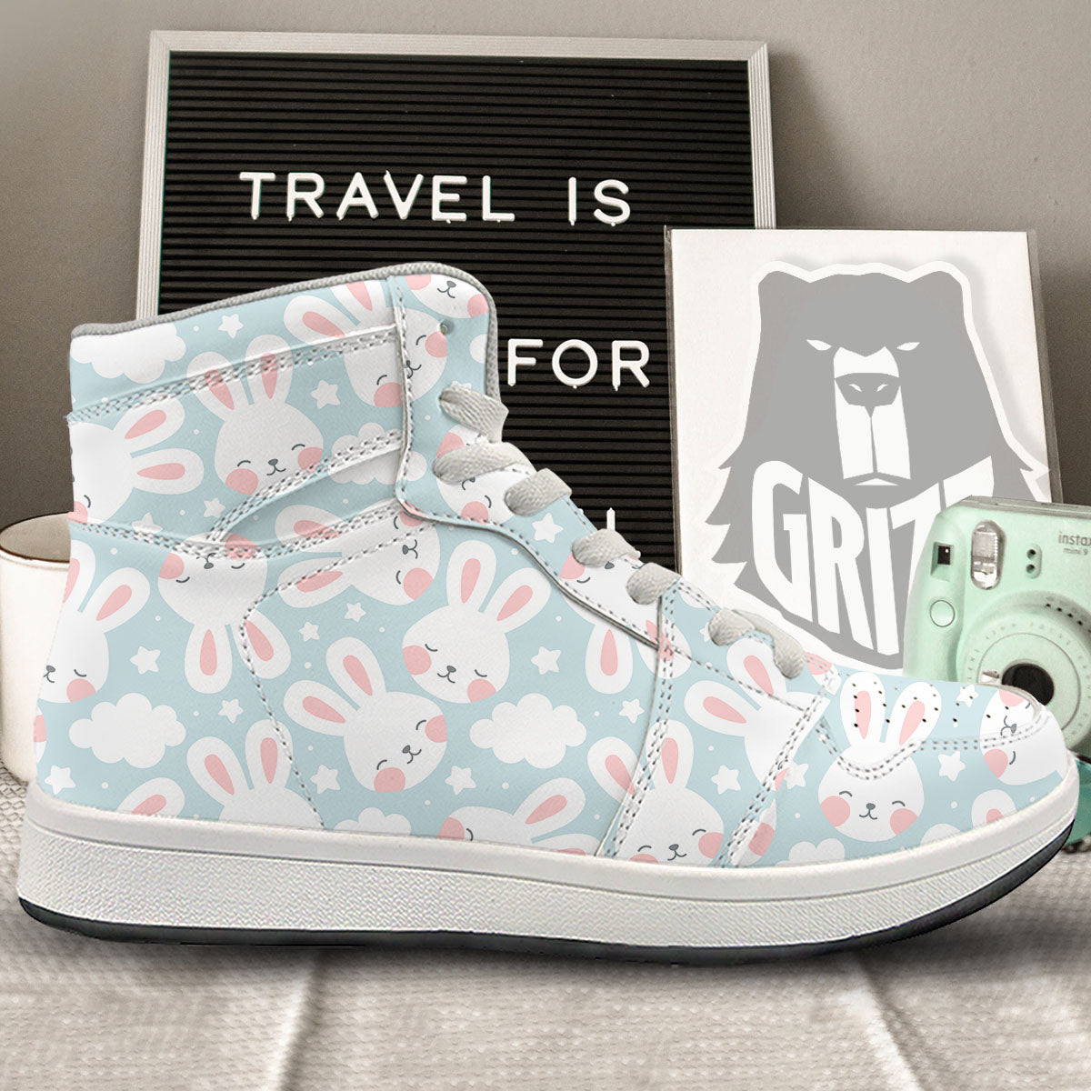 Cloud And Rabbit Print Pattern High Top Sneakers-grizzshop