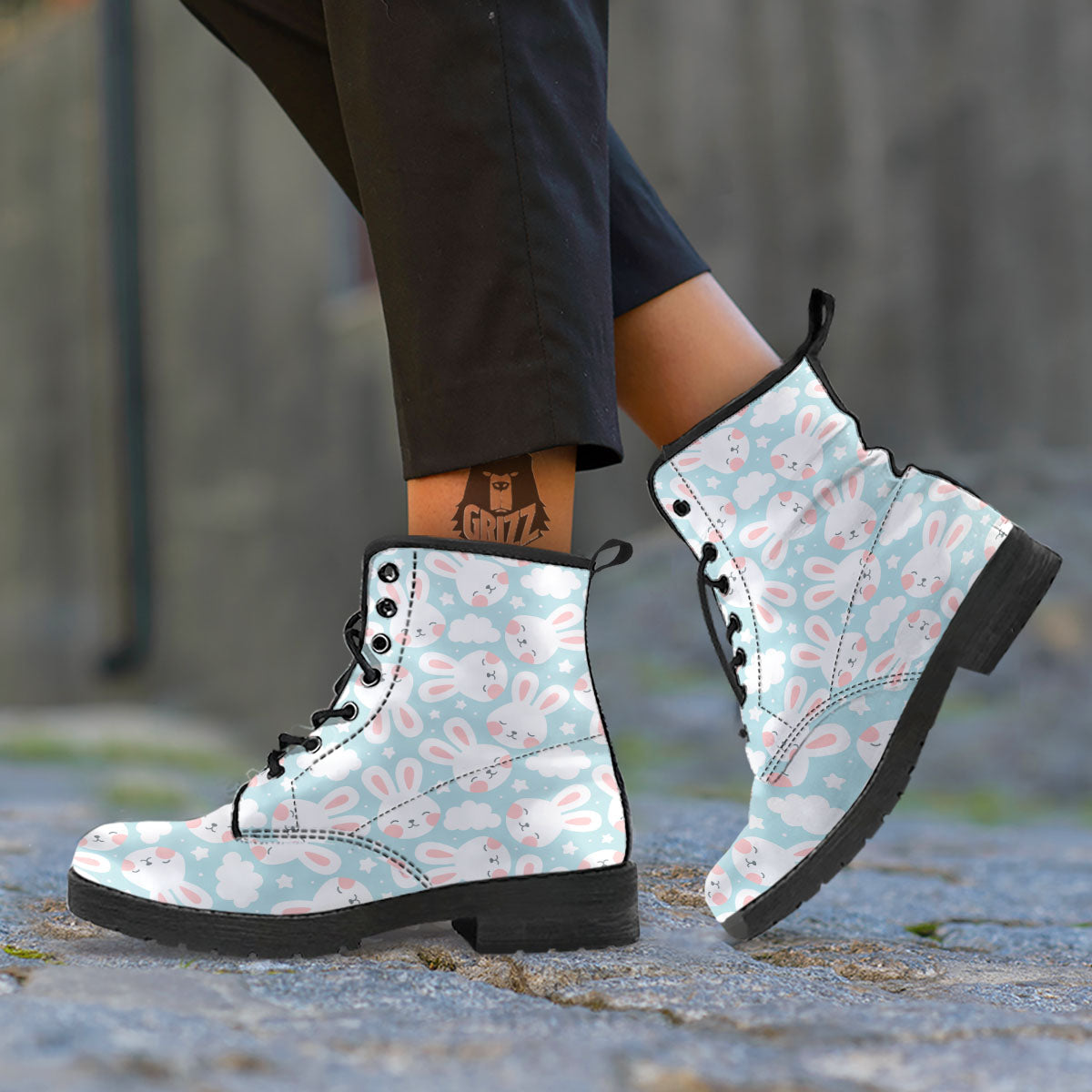 Cloud And Rabbit Print Pattern Leather Boots-grizzshop