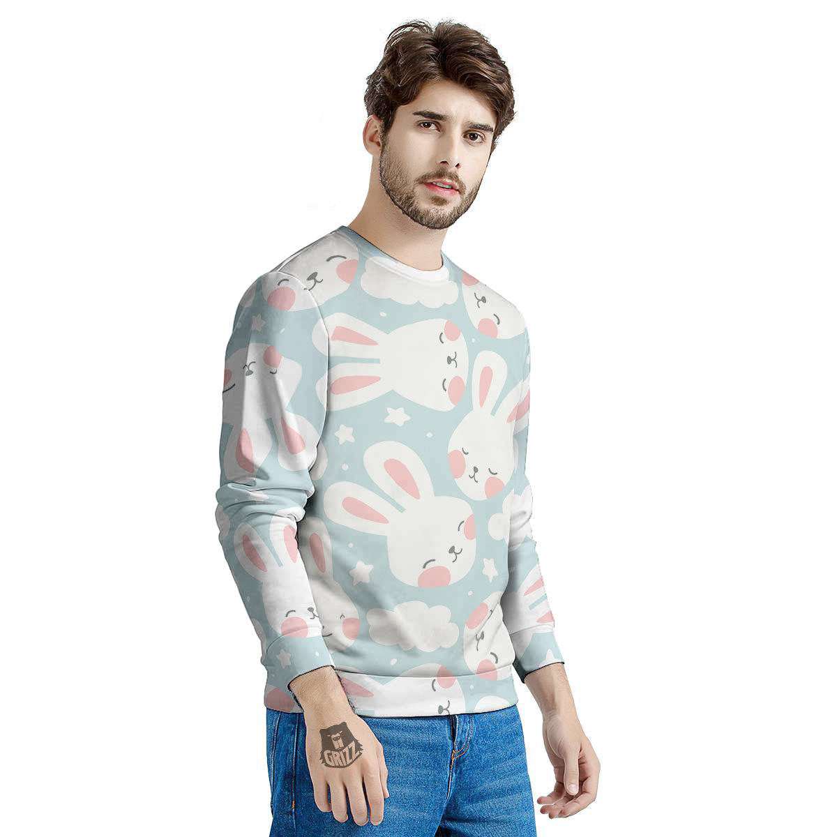 Cloud And Rabbit Print Pattern Men's Sweatshirt-grizzshop