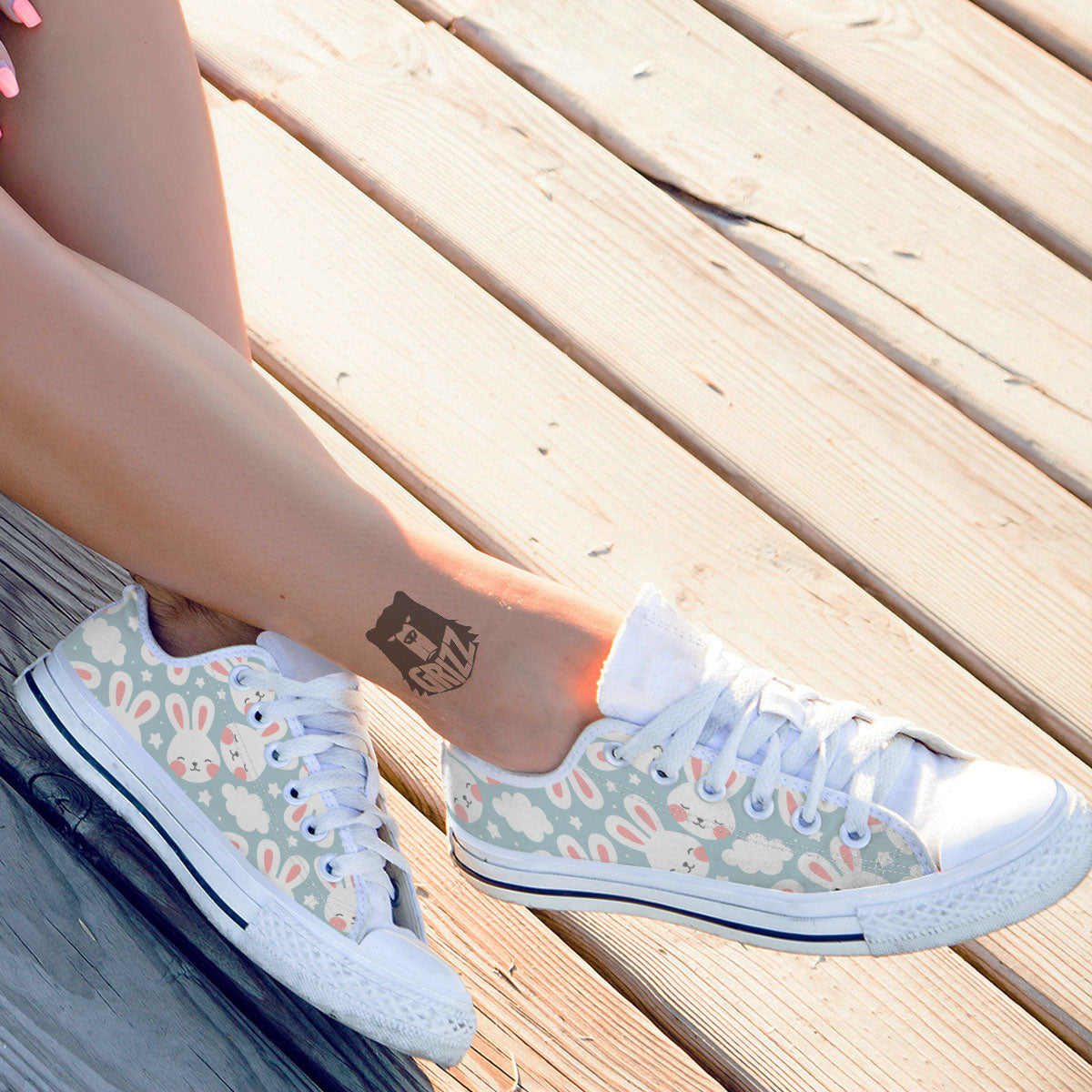 Cloud And Rabbit Print Pattern White Low Top Shoes-grizzshop