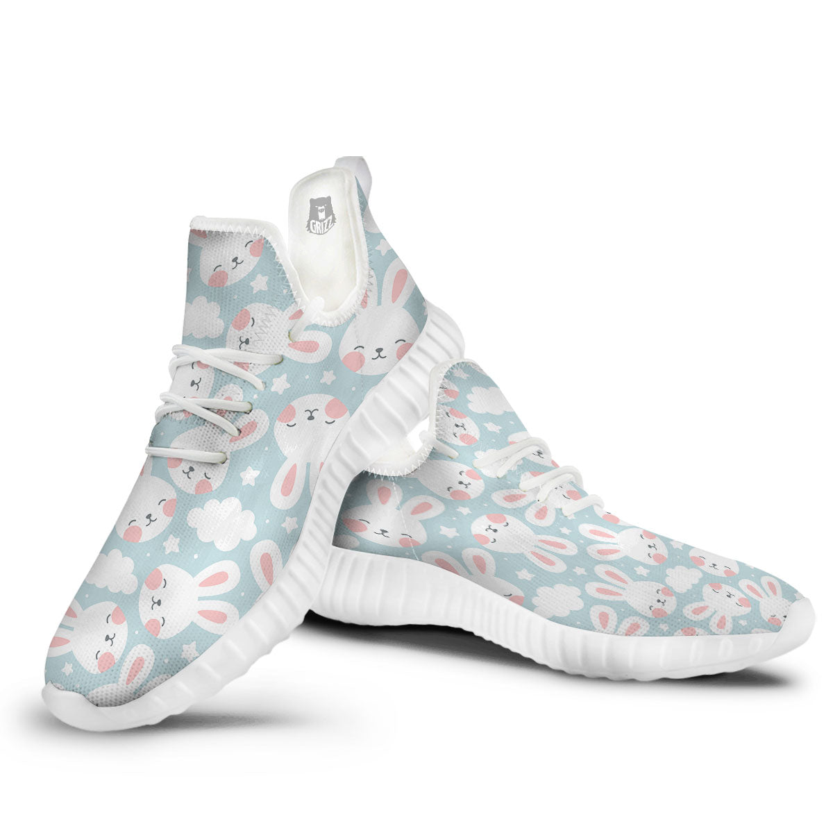 Cloud And Rabbit Print Pattern White Walking Shoes-grizzshop