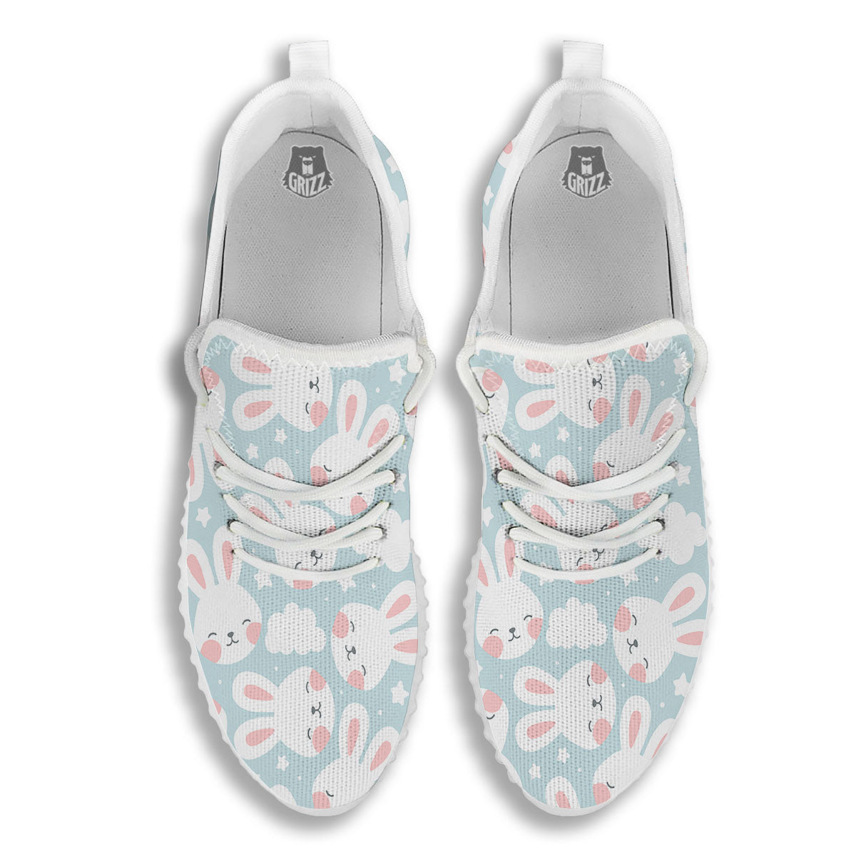 Cloud And Rabbit Print Pattern White Walking Shoes-grizzshop