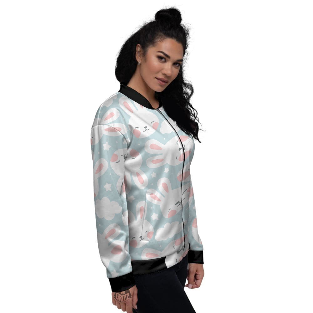 Cloud And Rabbit Print Pattern Women's Bomber Jacket-grizzshop