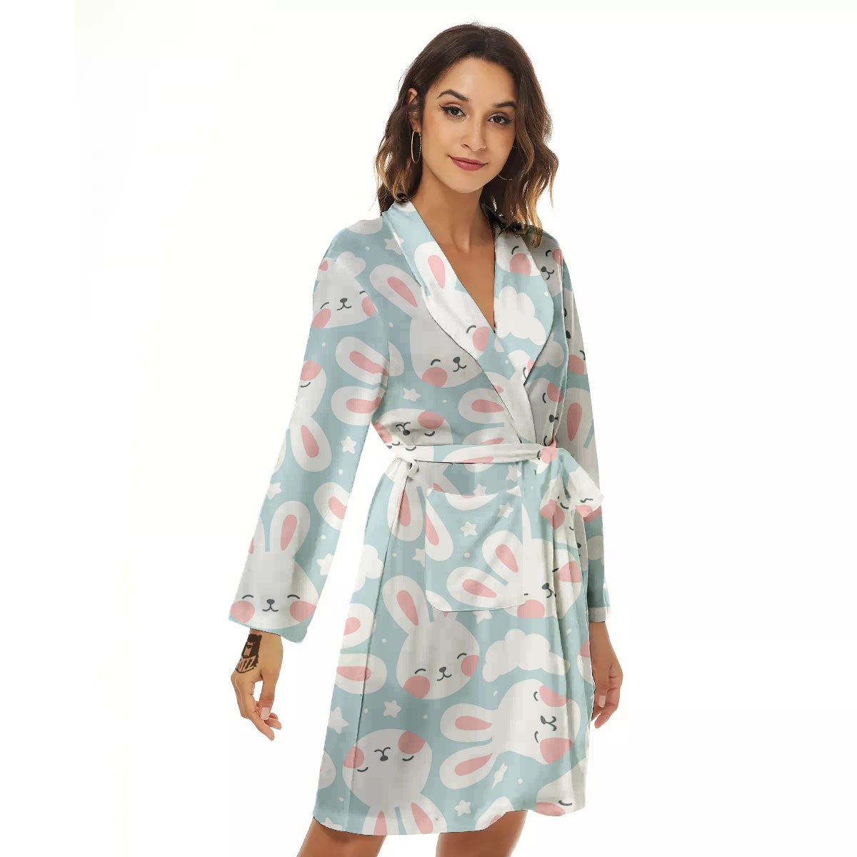 Cloud And Rabbit Print Pattern Women's Robe-grizzshop
