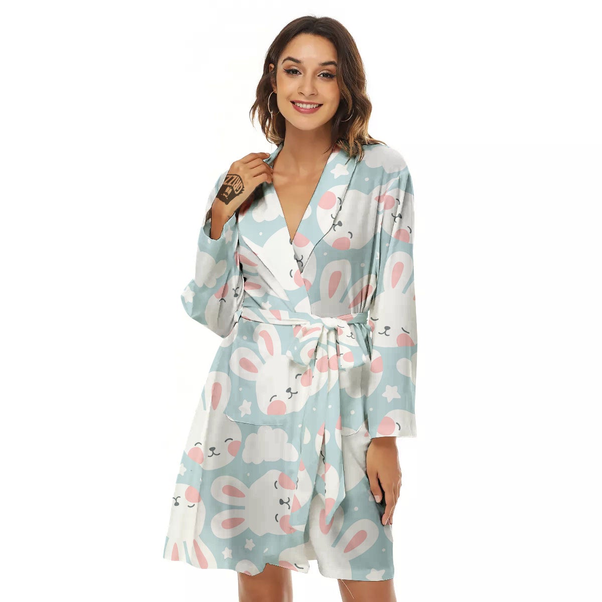 Cloud And Rabbit Print Pattern Women's Robe-grizzshop