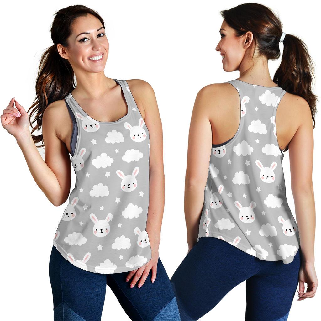 Cloud Bunny Rabbit Pattern Print Women's Racerback Tank Tops-grizzshop