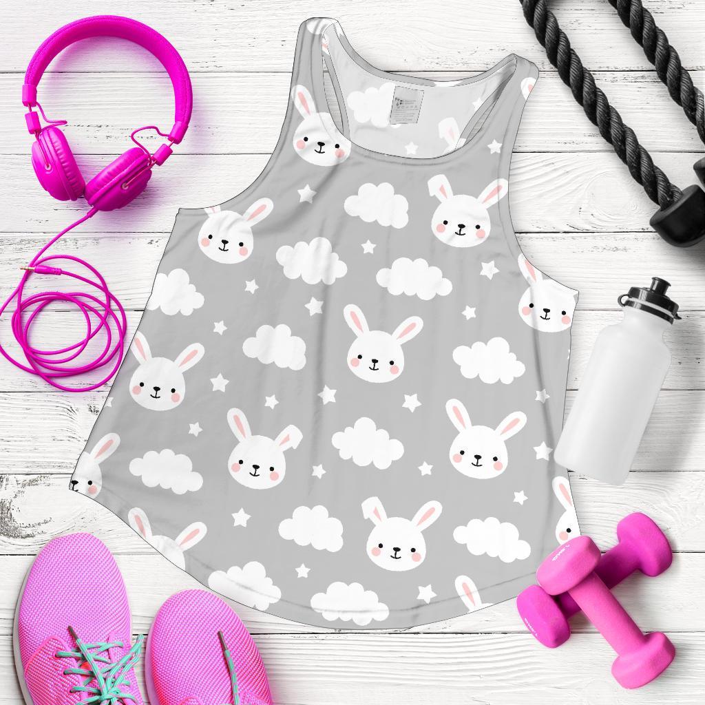 Cloud Bunny Rabbit Pattern Print Women's Racerback Tank Tops-grizzshop