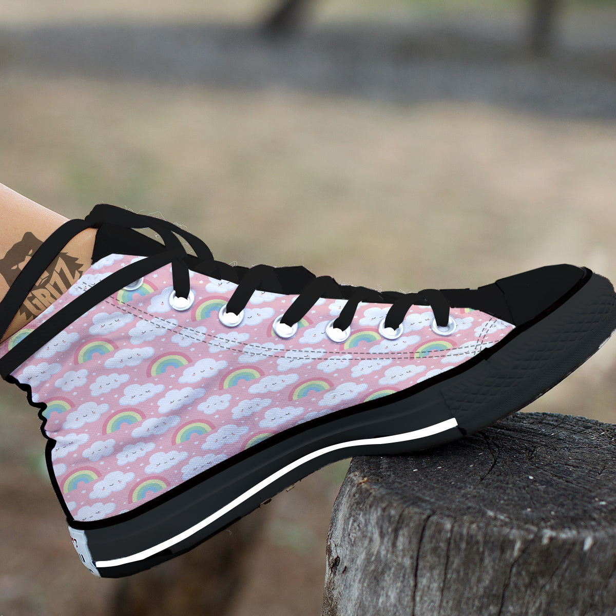 Cloud Cute Print Pattern Black High Top Shoes-grizzshop