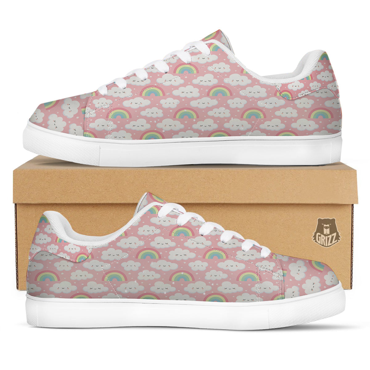 Cloud Cute Print Pattern White Low Top Sneakers-grizzshop