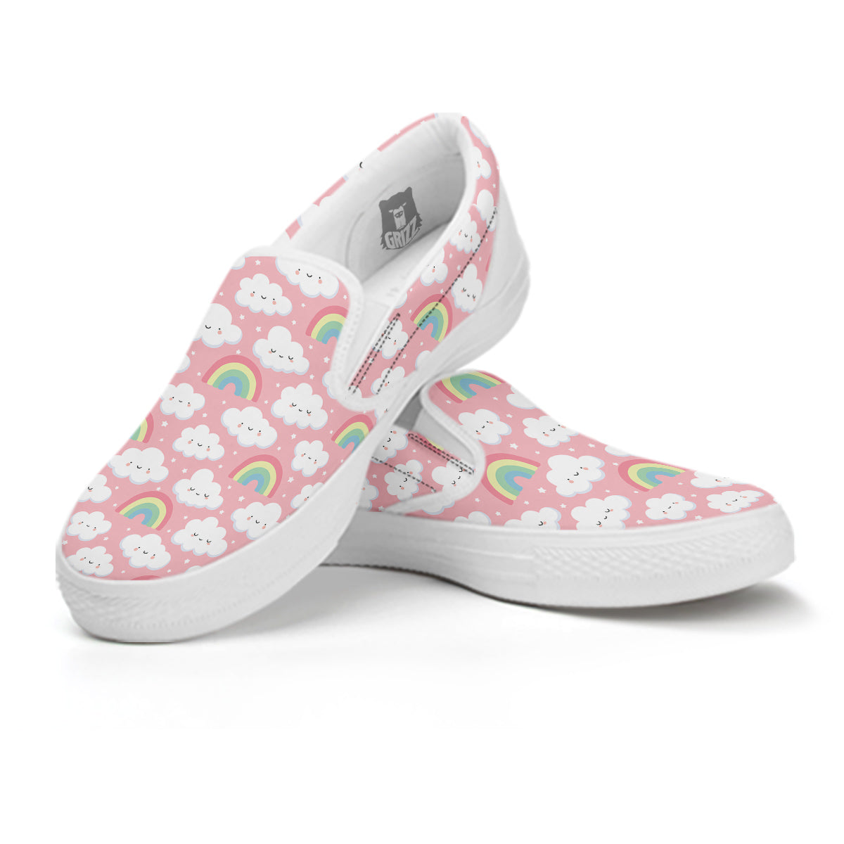 Cloud Cute Print Pattern White Slip On Shoes-grizzshop