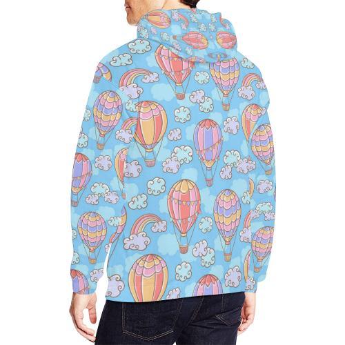 Cloud Hot Air Balloon Pattern Print Men Pullover Hoodie-grizzshop