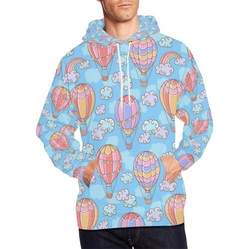 Cloud Hot Air Balloon Pattern Print Men Pullover Hoodie-grizzshop