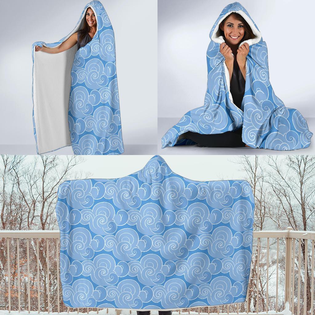 Cloud Pattern Print Hooded Blanket-grizzshop
