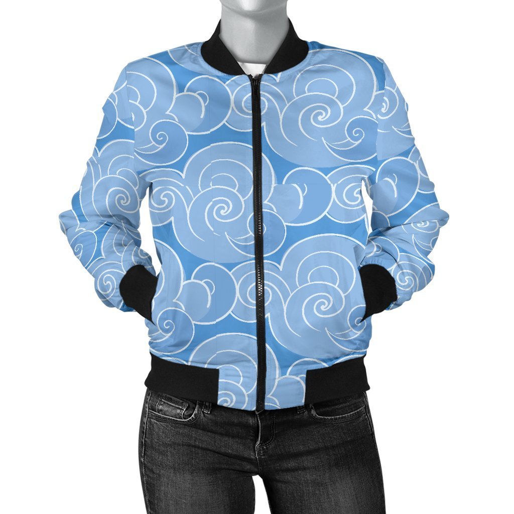 Cloud Pattern Print Women Casual Bomber Jacket-grizzshop