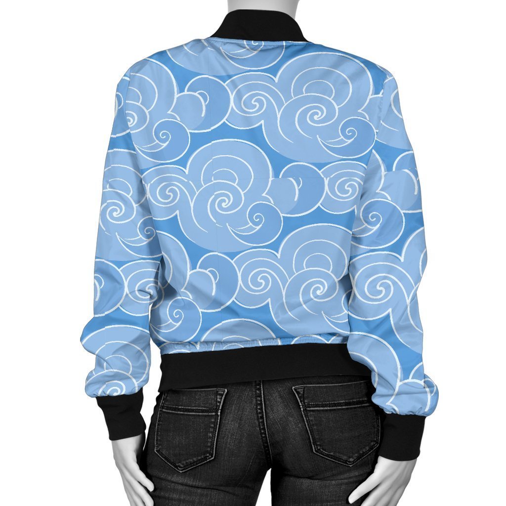 Cloud Pattern Print Women Casual Bomber Jacket-grizzshop