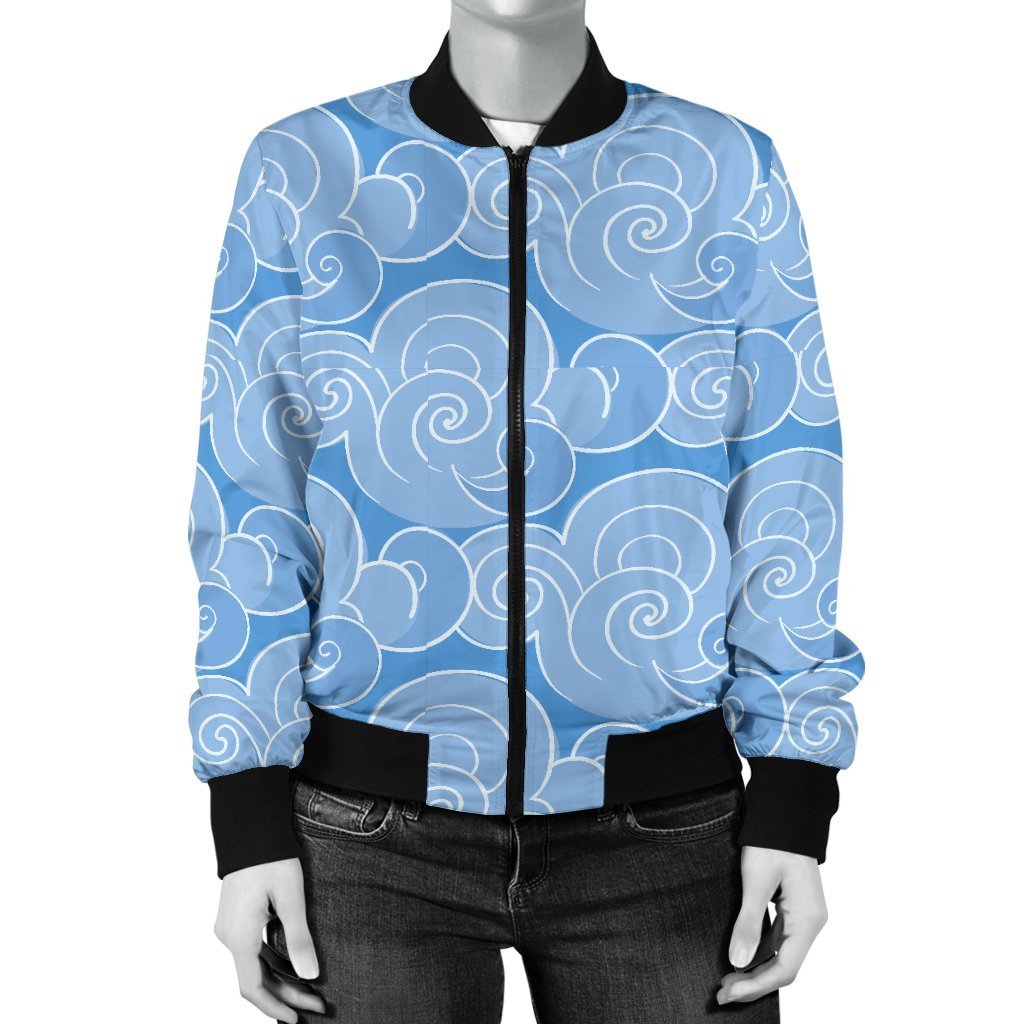 Cloud Pattern Print Women Casual Bomber Jacket-grizzshop