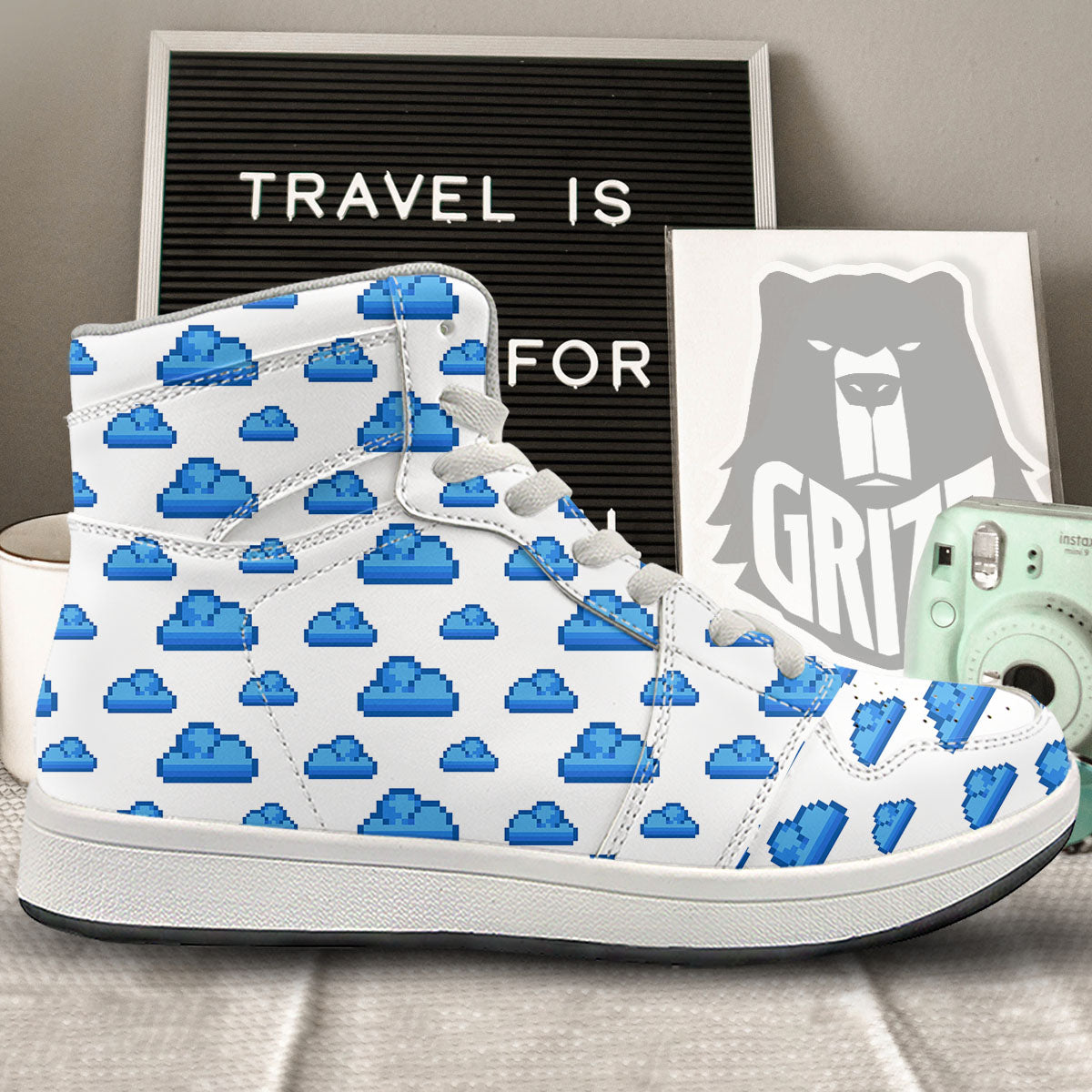Cloud Pixel Print Pattern High Top Sneakers-grizzshop