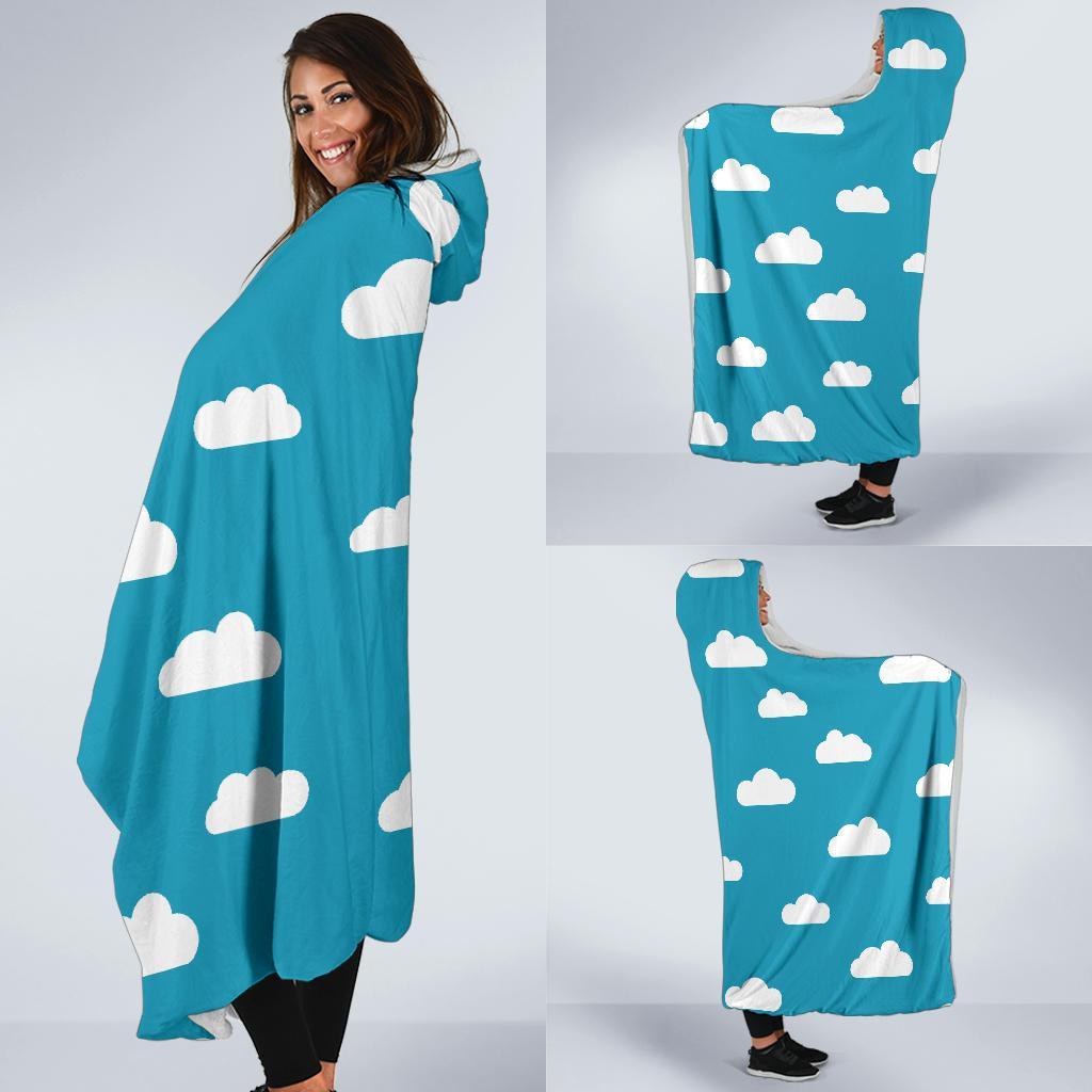 Cloud Print Pattern Hooded Blanket-grizzshop