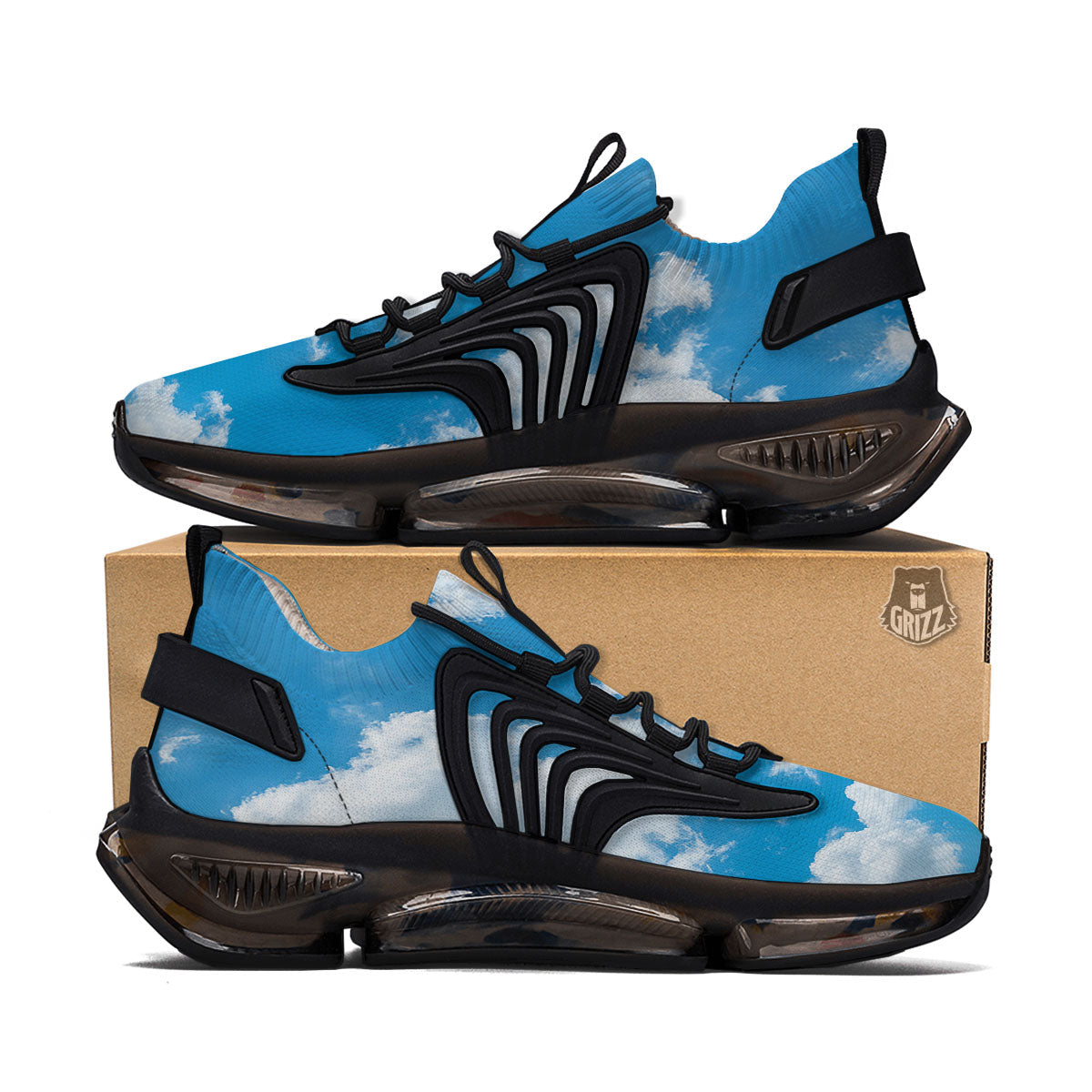Cloud Sky Print Black Gym Shoes-grizzshop