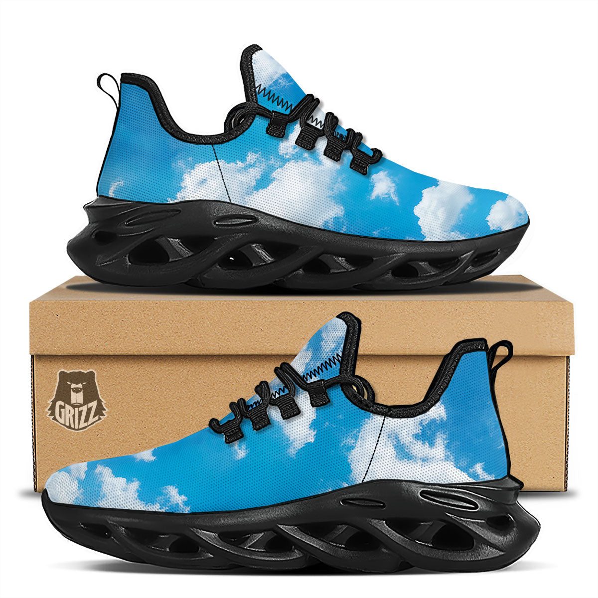 Cloud Sky Print Black Running Shoes-grizzshop