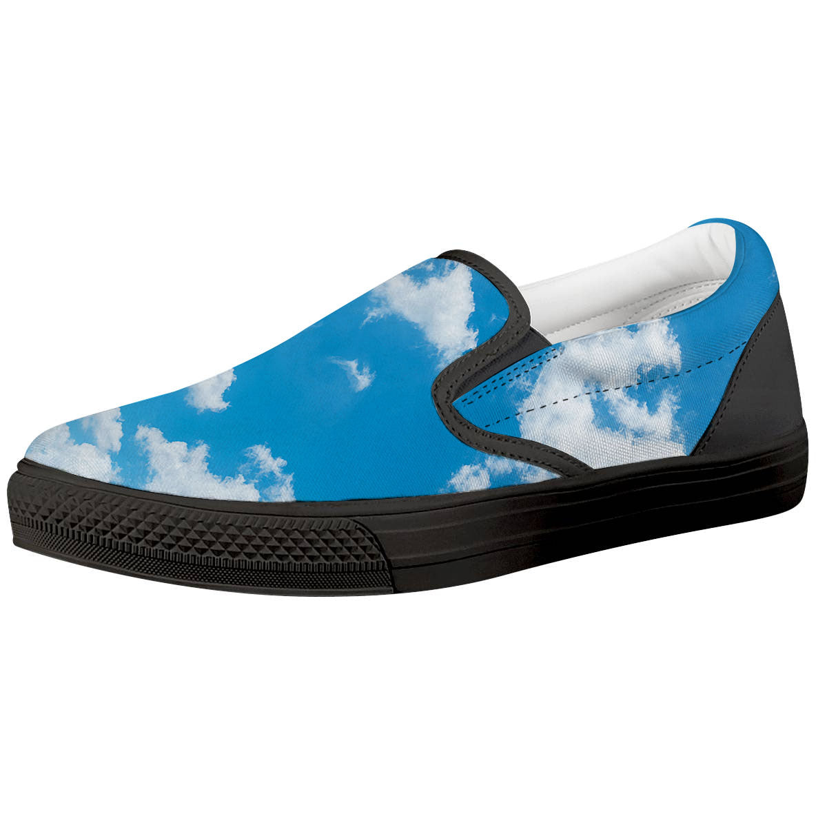 Cloud Sky Print Black Slip On Shoes-grizzshop