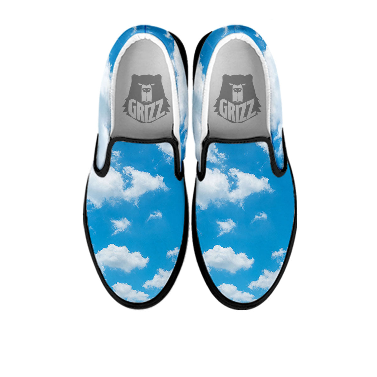Cloud Sky Print Black Slip On Shoes-grizzshop