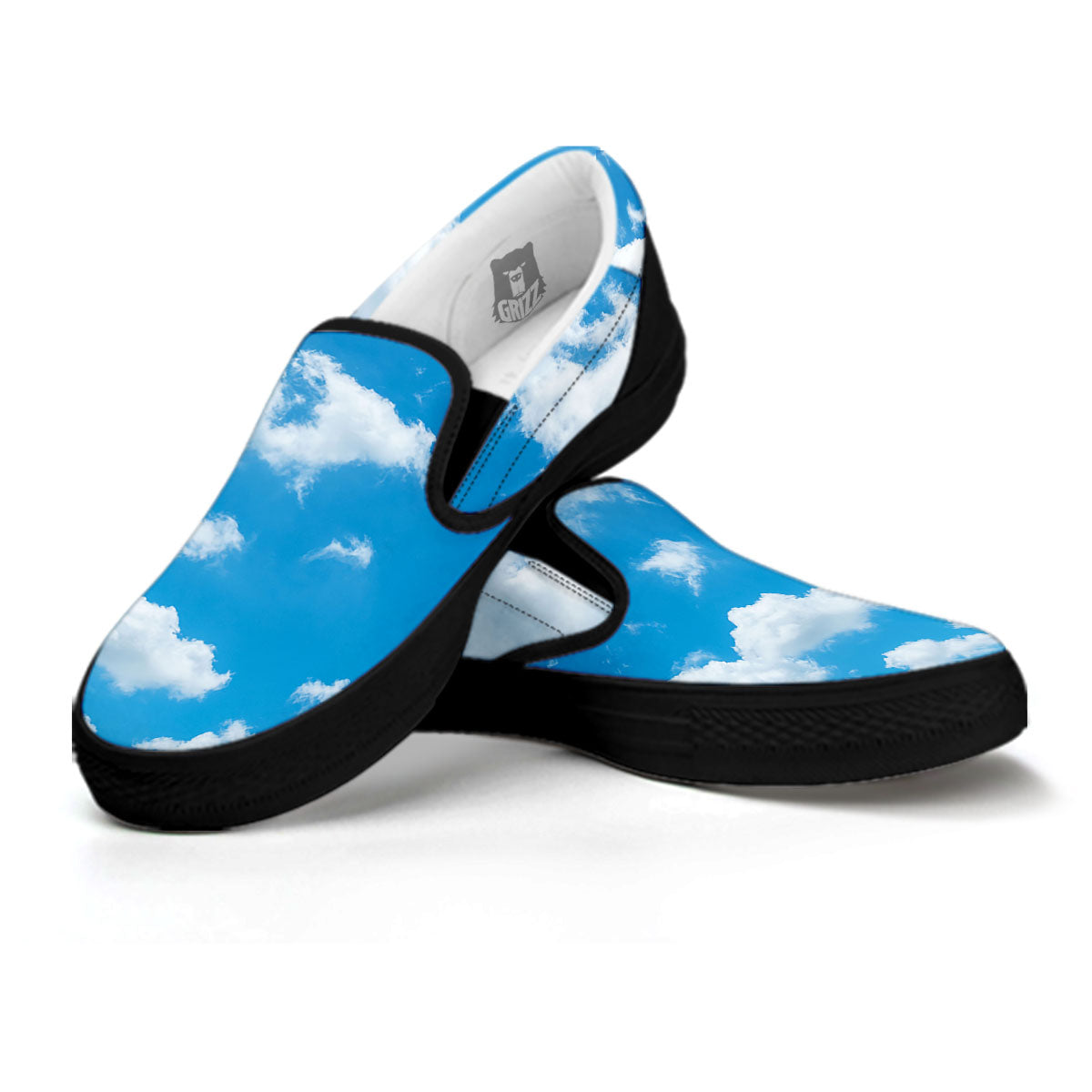 Cloud Sky Print Black Slip On Shoes-grizzshop