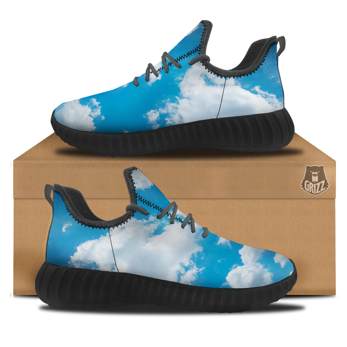 Cloud Sky Print Black Walking Shoes-grizzshop