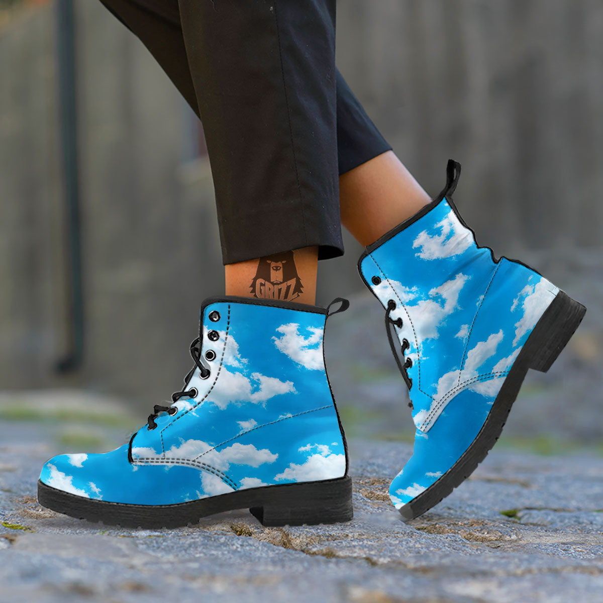 Cloud Sky Print Leather Boots-grizzshop
