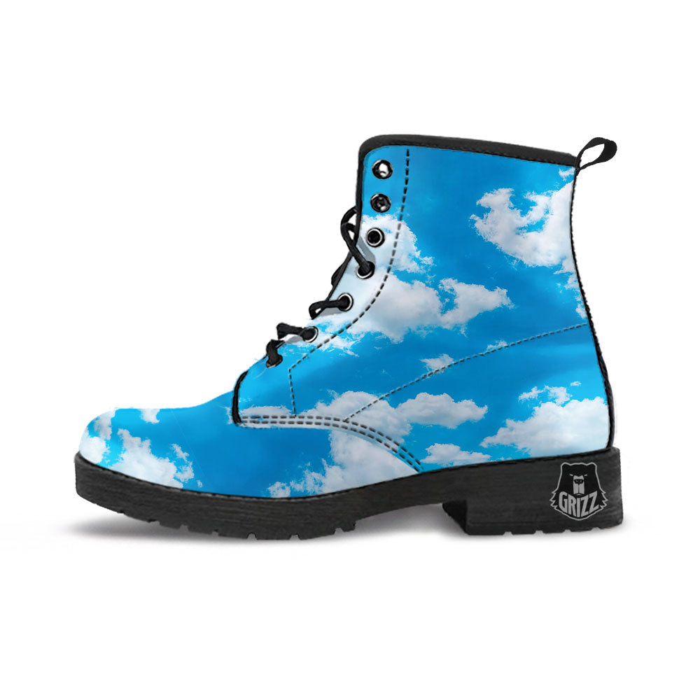 Cloud Sky Print Leather Boots-grizzshop