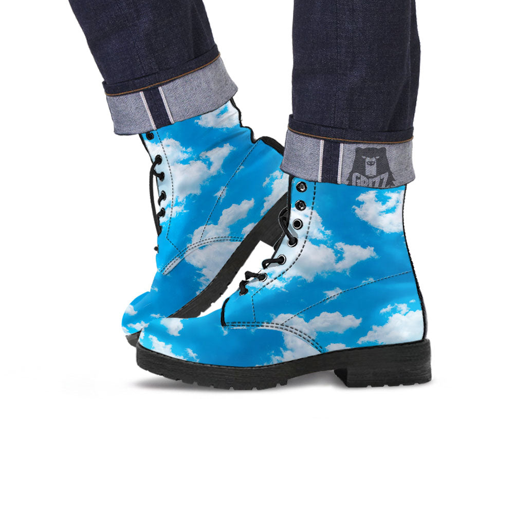 Cloud Sky Print Leather Boots-grizzshop