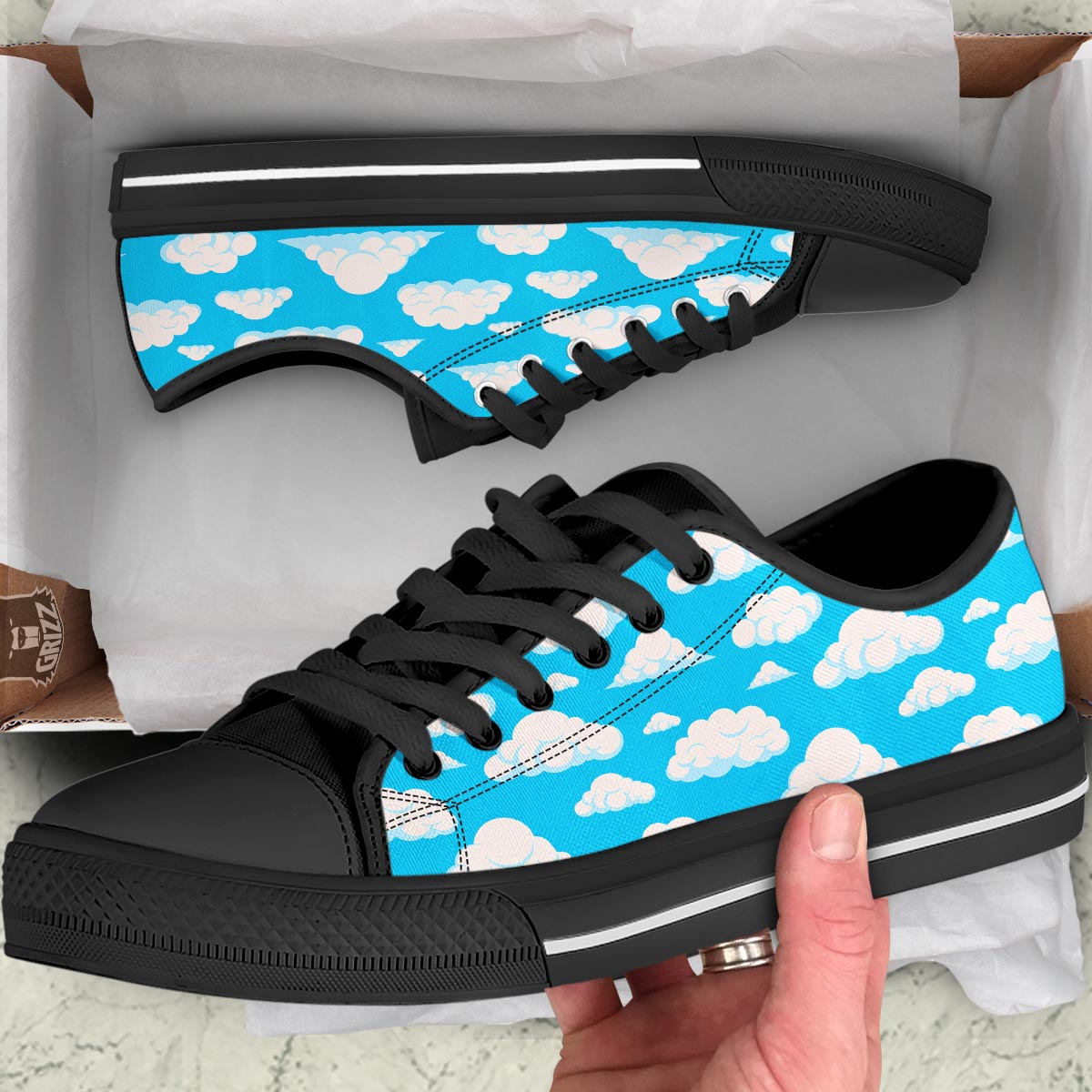 Cloud Sky Print Pattern Black Low Top Shoes-grizzshop