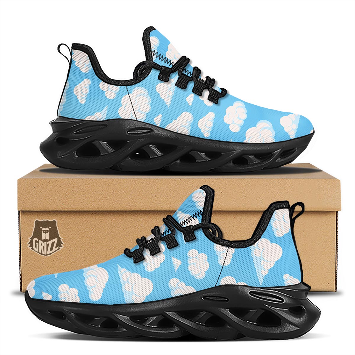 Cloud Sky Print Pattern Black Running Shoes-grizzshop