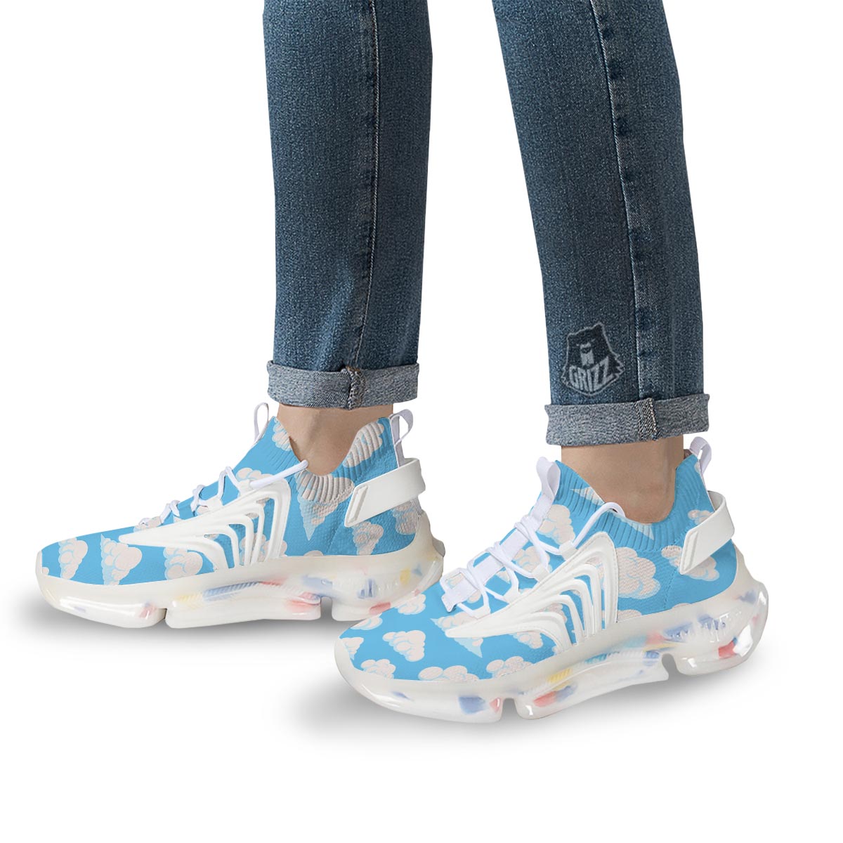 Cloud Sky Print Pattern White Gym Shoes-grizzshop