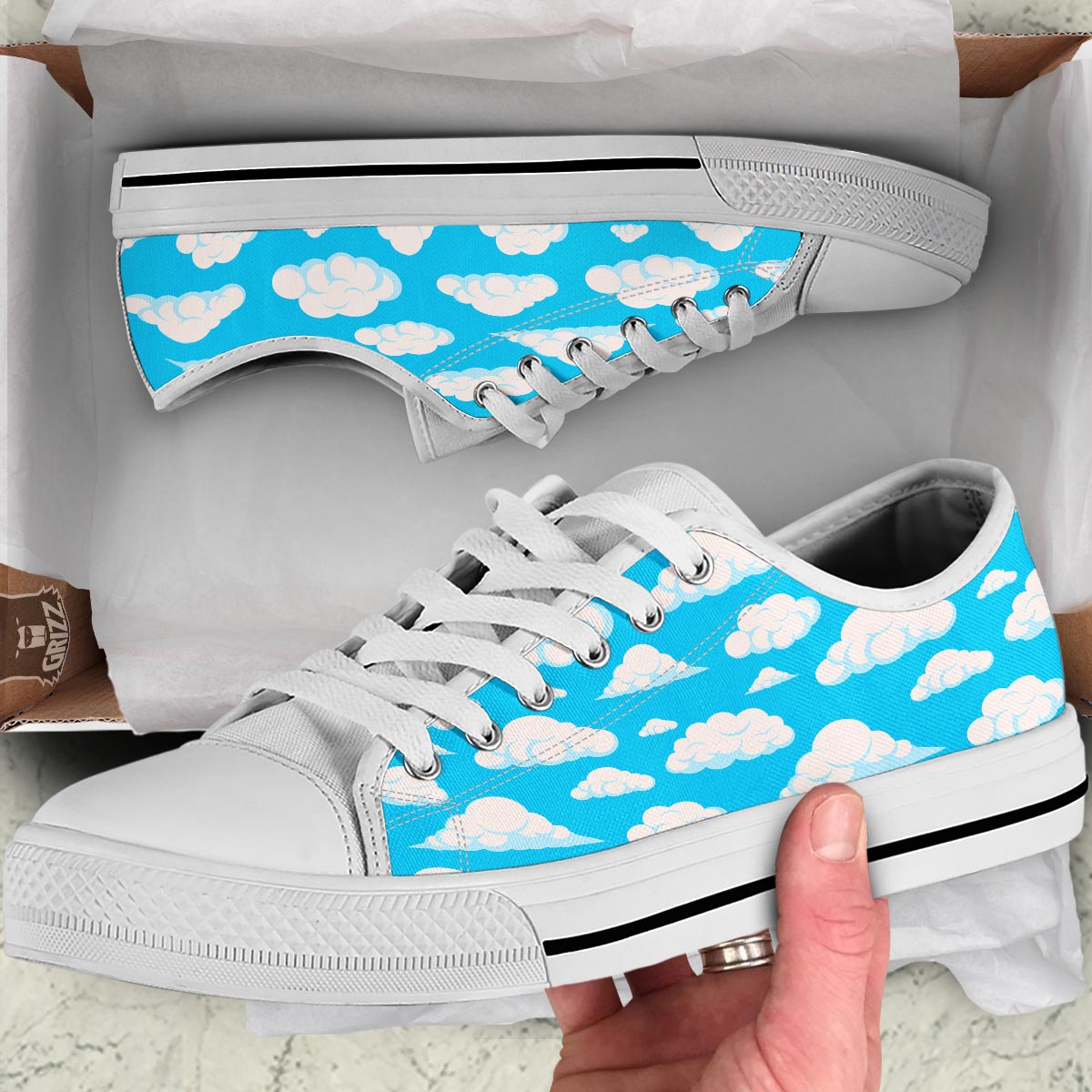 Cloud Sky Print Pattern White Low Top Shoes-grizzshop