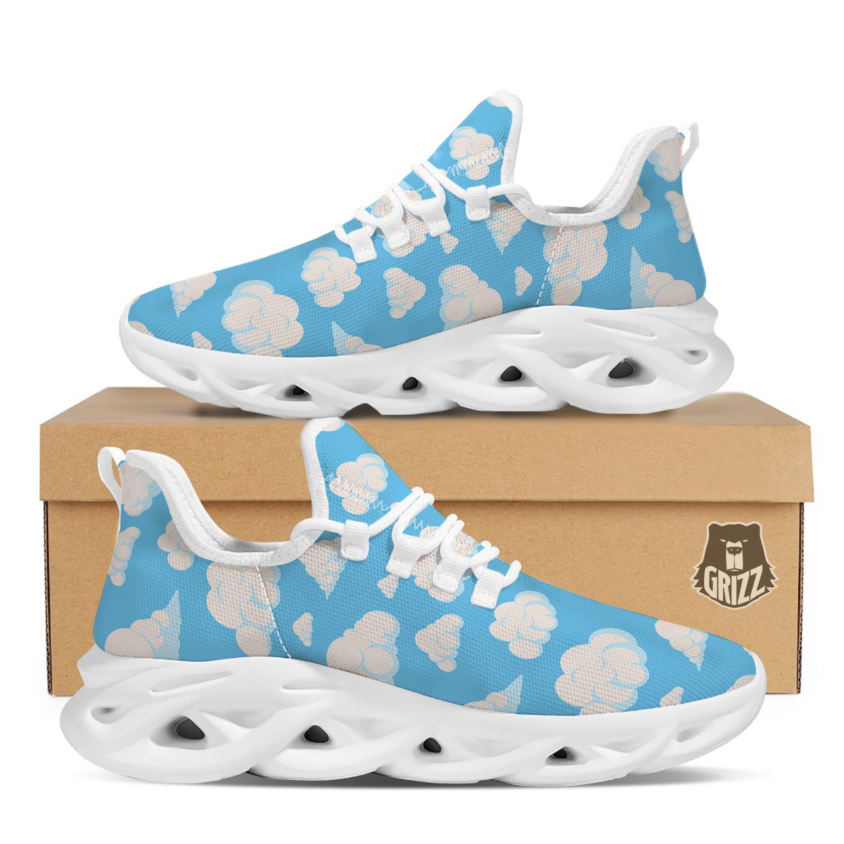 Cloud Sky Print Pattern White Running Shoes-grizzshop