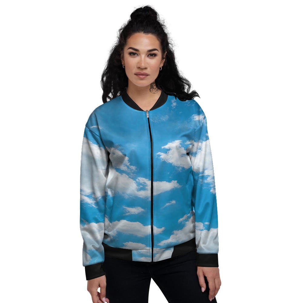 Cloud Sky Print Women's Bomber Jacket-grizzshop