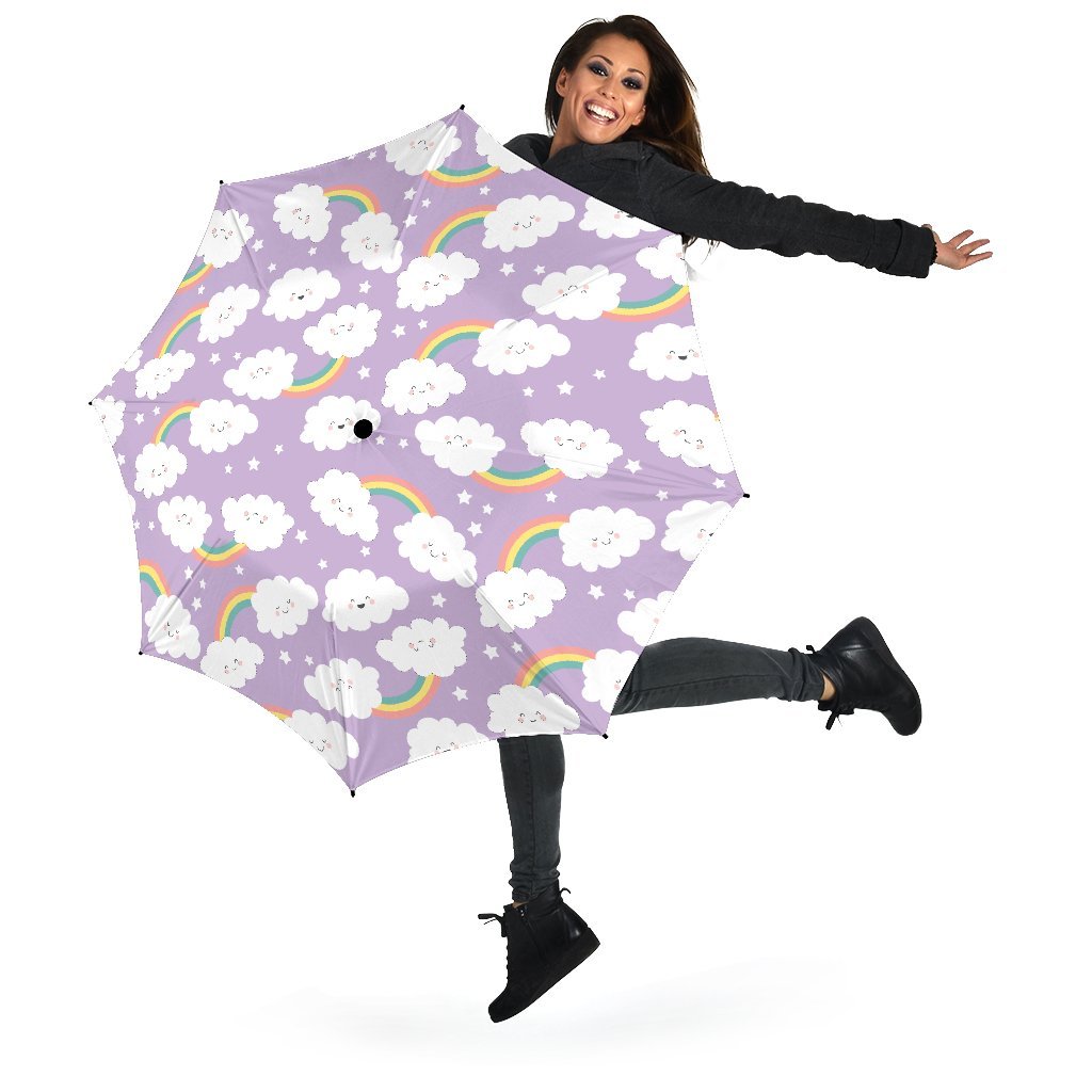 Cloud Smile Pattern Print Automatic Foldable Umbrella-grizzshop