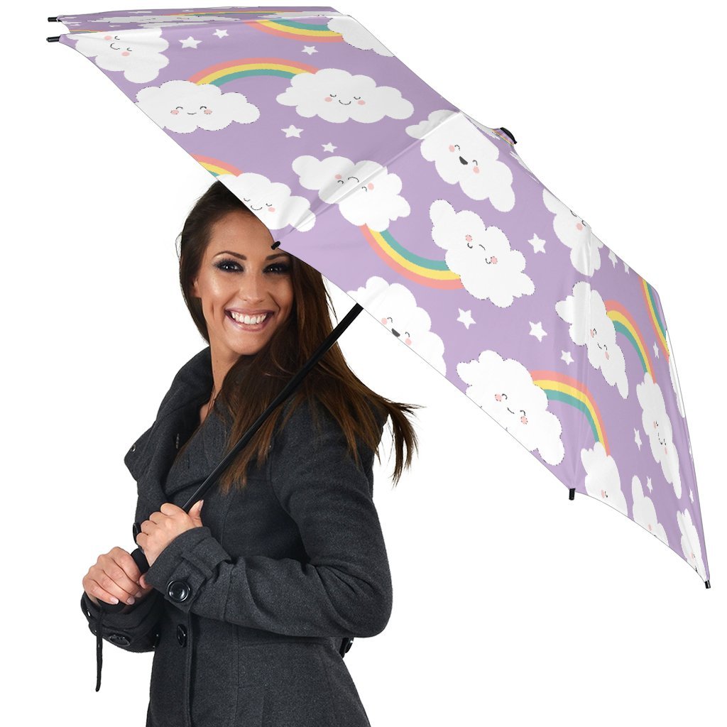 Cloud Smile Pattern Print Automatic Foldable Umbrella-grizzshop